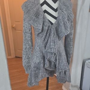 Gray Ruffled Women's Sweater